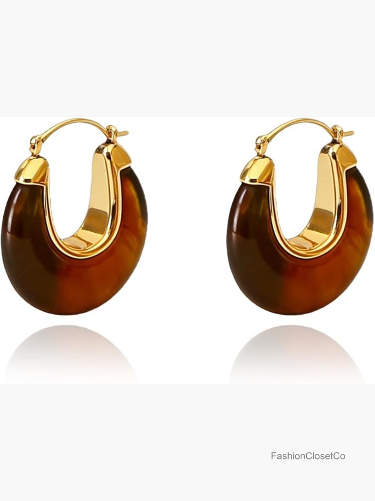 Chunky Resin Hoop Earrings Geometric Hollow Vintage Gift